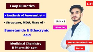 L21। Loop diuretics Medicinal chemistry। Synthesis of Furosemide। SAR amp Mechanism of action।5th sem [upl. by Haerb100]