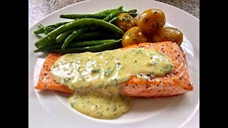 Saumonsauce crémeuse à lailcitron سلمون مع كريمة الثوم  صلصة الليمونCreamy garlic lemon salmon [upl. by Gherlein]