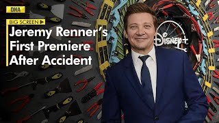 Rennervations Premiere Jeremy Renner makes first red carpet appearance since accident [upl. by Alain]