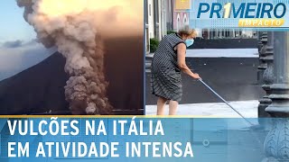 Vulcões na Itália formam rastro de fumaça e espalham cinza nas ruas  Primeiro Impacto 050724 [upl. by Richards]