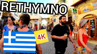 ⁴ᴷ RETHYMNO old town walking tour Crete Greece 🇬🇷 4K [upl. by Nohtanhoj]