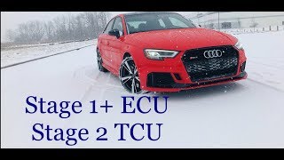 Audi RS3 Unitronic Stage 1 ecu stage 2 TCU driving review [upl. by Nodgnal]