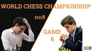 2018 World Chess Championship Game 6 Magnus Carlsen vs Fabiano Caruana [upl. by Notserc167]