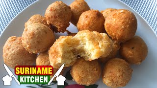 Surinaamse Kaasballetjes Recept  Surinamese Cheese Balls Recipe  Suriname Kitchen [upl. by Edmea]