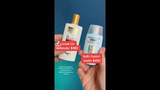 ISDIN fusion water vs Loreal Uv defender fluido invisible shorts skincare dupes [upl. by Knapp]