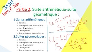 Les suites numériques suites arithmétiques  suites géométriques premières amp Tale spé [upl. by Atinhoj]