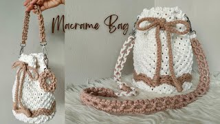 DIY  Macrame BasketBucket Bag Tutorial  CanastaBolsa de Macrame  Tutorial Tas Macrame [upl. by Pritchett]