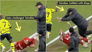 The moment Kostas Tsimikas collided with Klopp as Saka challenged him [upl. by Hertz]