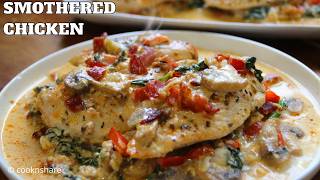 WOW Smothered Chicken with Creamy Mushroom Bacon and Spinach [upl. by Anabahs]