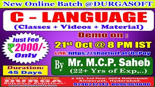 C  LANGUAGE Online Training  DURGASOFT [upl. by Ramso]