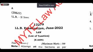 Law Of Taxation K2006  CCSU LLB 2nd Semester 2022 Question Paper [upl. by Clynes]