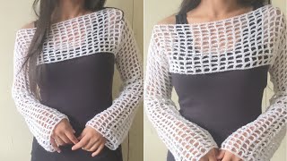 How to crochet fishnet bolero shrug  mesh shrug🤍 simple and easy steps to follow [upl. by Mulford]