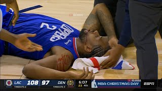 Kawhi Leonard is down and bleeding pretty badly after colliding with Serge Ibaka [upl. by Tenn804]