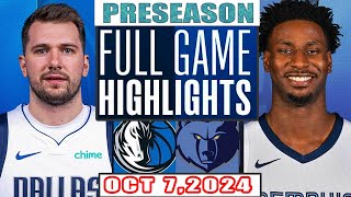 Dallas Mavericks VS Memphis Grizzlies Full Game Highlights Oct 72024 NBA Preseason [upl. by Myrle]