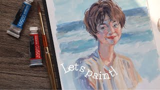 Gouache Portrait Painting ✮ Full Process [upl. by Enilorac]