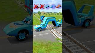 Big and Small McQueen Cars VS Train Who can win  BeamNGdrive  BeamNGdrive [upl. by Cirle]