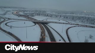 Multiple crashes reported across Calgary due to slick roads [upl. by Aenyl338]