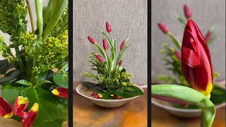 FLOWER ARRANGEMENT IDEAS 477 Red Tulips and Goldenrod [upl. by Annalise827]