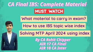 IBS Last Day Strategy May 2024  Solving MTP April 2024 Material to carry in exam  IBS Index [upl. by Lapham]