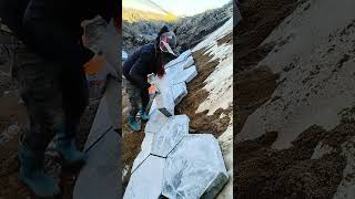 Working day 776 The process of installing hexagonal bricks on a slope [upl. by Noryd]