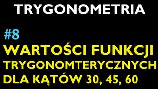 WARTOŚCI FUNKCJI TRYGONOMTERYCZNYCH DLA KĄTÓW O MIERZE 30 45 60 8  Dział Trygonometria [upl. by Dexter476]