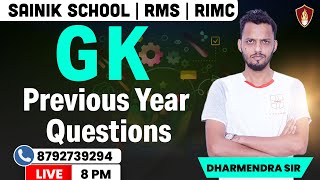 SAINIK SCHOOL RIMC RMS  GK Previous Year Questions  By Dharmender Sir Sukhoi Academy [upl. by Septima]