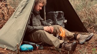 Solo bushcraft day camp  ASMR forest  Palatka poncho half [upl. by Cal834]