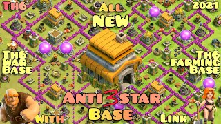 TOP NEW TOWN HALL 6 Th6 ANTI 3 STAR BASE With Link  th6 war base  coc [upl. by Adnaluy243]