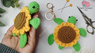 PATRÓN fácil  llavero de tortuga girasolflor 🌻a crochet en TENDENCIA [upl. by Korwun]