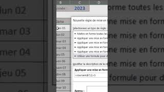 Faire ressortir en couleur les jours de WeekEnd dans un calendrier Excel [upl. by Marfe]