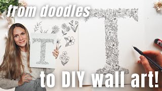 Turn Your Doodles into a Floral Monogram ❃ DIY Wall Art ❃ How to Draw Flowers for Beginners [upl. by Haida]