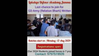 Army GD Relation Bharti Written Coaching ke liye last batches 12 Aug se shuru ho rahe hain [upl. by Yemrots]