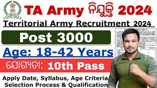 Territorial Army Recruitment 2024  TA Zone 2 odisha Rally Notice Army TA Bharti 2024 Process [upl. by Annoyk]