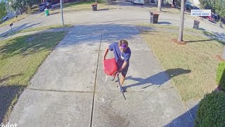 Surveillance video Texas man armed with sword sets neighbors home on fire [upl. by Good]