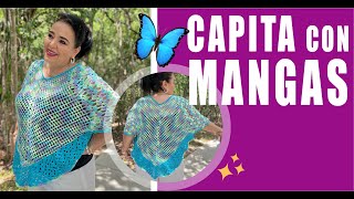 🦋 Muy CÓMODA  Capita con Mangas ​😍 Yo Tejo con LAURA CEPEDA [upl. by Anohr]