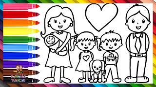 Dibuja y Colorea Una Familia De 6 👩👨👶👧👦🐶🌈 Dibujos Para Niños [upl. by Atilemrac]