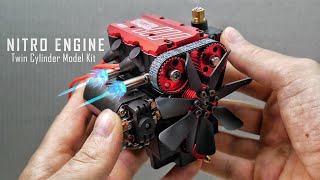 Building a Twin Cylinder Nitro Engine  Assembling and Starting Mini Engine Model Kit [upl. by Anawaj]