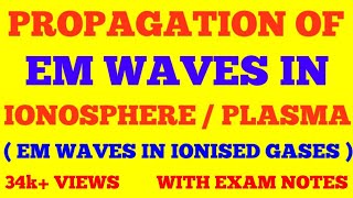 PROPAGATION OF EM WAVES IN IONOSPHERE  IONISED GASES  PLASMA  PLASMA FREQUENCY  WITH EXAM NOTES [upl. by Amalea472]