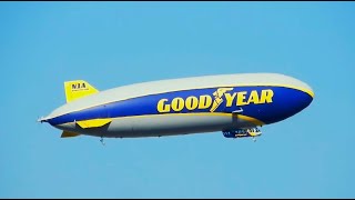 Goodyear Blimp Wingfoot One Over Burbank CA Zeppelin Airship N1A [upl. by Ahtanaram226]