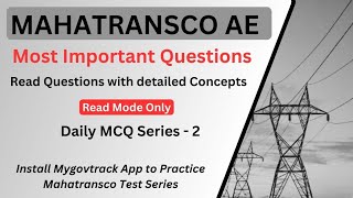 MAHATRANSCO AE 2023  Most IMP MCQs with Concepts 2  Electrical  Read Only  No Audio Mygovtrack [upl. by Luzader538]