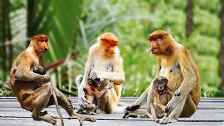 Mom Proboscis Monkey Giving Birth To Cute Baby  Monkey Breed [upl. by Zinck]