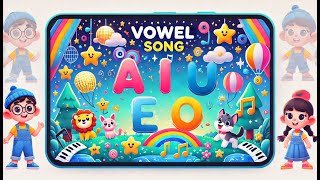 A E I O U Sing Along with the Vowel Song  Fun Learning A E I O U [upl. by Anerat]