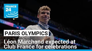 Léon Marchand expected at Club France for celebrations after making history at Paris Olympics [upl. by Omixam]