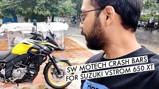 SWMotech Crash bars Installation on Suzuki Vstrom 650 XT  Evotech Radiator Grill amp Aux LED [upl. by Linneman491]