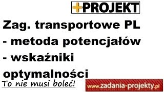 Zagadnienie transportowe  metoda potencjałów i wskaźniki optymalności MS Excel [upl. by Nivle]