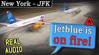 FIRE DURING TAKEOFF on Jetblue A321 at Kennedy Airport [upl. by Nayllij100]