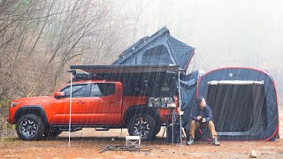 🌧️ Rain forest Solo camping like rest 🤔 Dock the popup tent to the rear of the pickup truck [upl. by Stew]