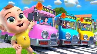 Wheels on the Bus  Pink Blue and Yellow Buses  Newborn Nursery Rhymes amp Kids Songs [upl. by Meekahs]