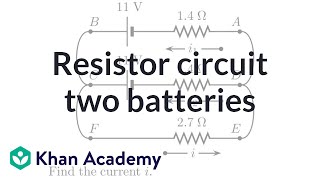 Analyzing a resistor circuit with two batteries  Electrical engineering  Khan Academy [upl. by Loats942]