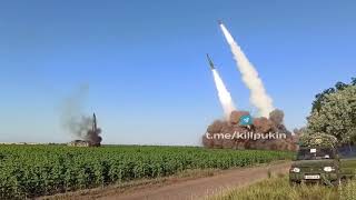 Simultaneous launch of three Ukrainian TochkaU short range ballistic missiles [upl. by Katine669]